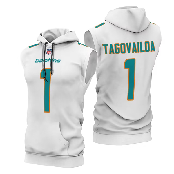 Men's Miami Dolphins #1 Tua Tagovailoa White Limited Edition Sleeveless Hoodie